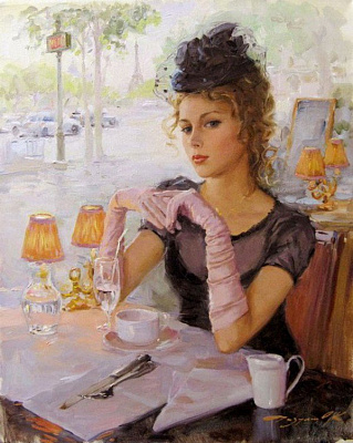 Картина Француженка в кафе - Женские старинные 