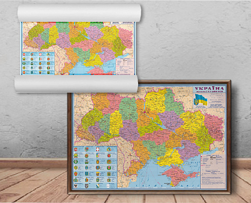 Картина Детальна карта України - Карти на стіну 