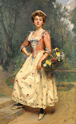 Картина Дівчина з кошик з квітами - Жіночі старовинні 