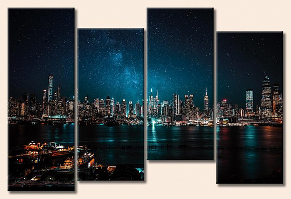 Картина Звездный пейзаж ночного города - Из четырех частей 