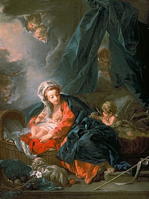 Картина Мадонна с младенцем и юным Иоанном Крестителем - Буше Франсуа 