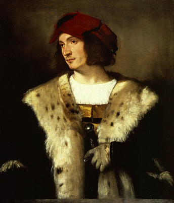 Картина Портрет мужчины в красном головном уборе - Вечеллио Тициан 