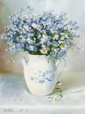 Картина Цветы в белом кувшине - Ключников Вячеслав 