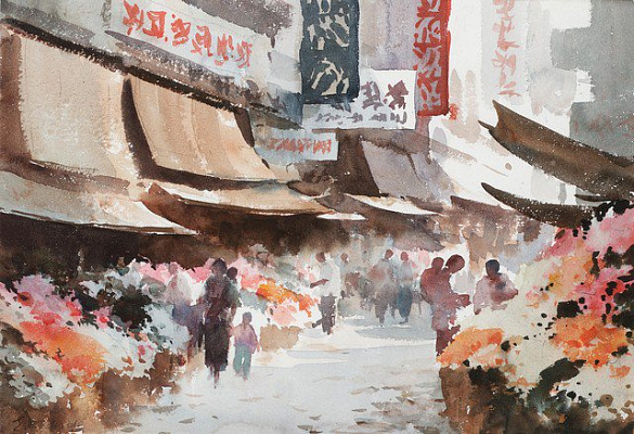 Картина Цветочный рынок, Гон-Конг - Сигоу Эдвард 