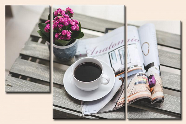 Картина Чашка кофе и газета - Из трех частей 