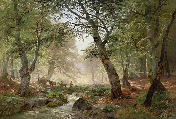 Картина Река в лесу - Пейзаж 
