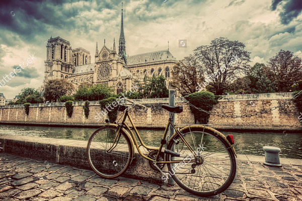 Картина Велосипед рядом с собором Нотр-Дам  - Город 