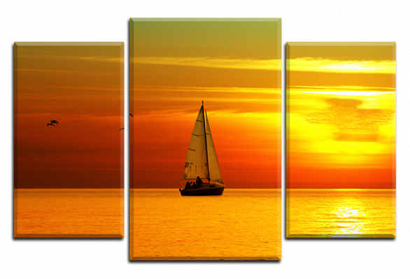 Картина Яхта на заході сонця 4 - З трьох частин 