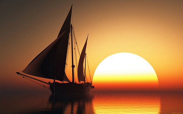 Картина Корабель у променях заходу сонця - Кораблі 