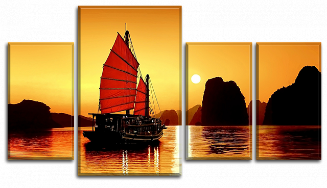 Картина Корабль на закате - Из четырех частей 