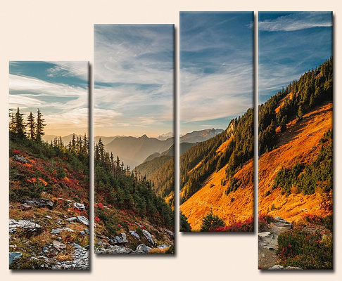 Картина Захід сонця на гірських схилах - З чотирьох частин 