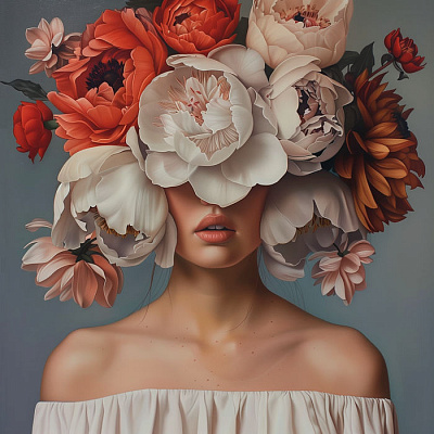 Картина Дівчина з квітами на голові - Штучний Інтелект 