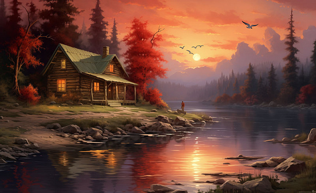 Картина Дом на берегу озера - Искусственый Интеллект 