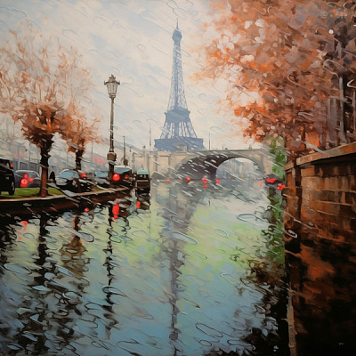 Картина Вулиці Парижа крізь мокре вікно 3 - Штучний Інтелект 