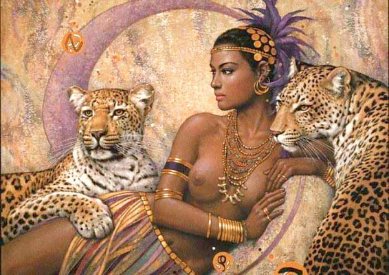Картина Богиня и большие кошки - Женские фэнтези 