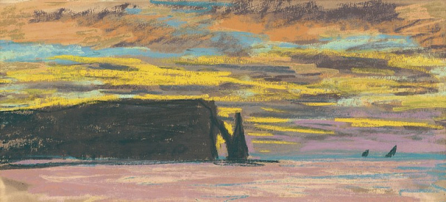 Картина Етрета, скеля Голка та Порт д'Аваль, захід сонця - Моне Клод 