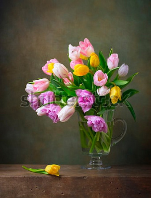 Картина Натюрморт с разноцветными тюльпанами - Цветы 