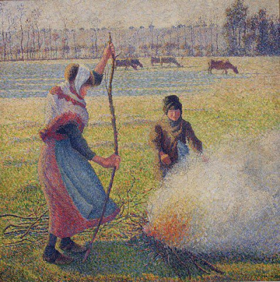 Картина Крестьянка, зажигающая огонь - Писсарро Камиль 