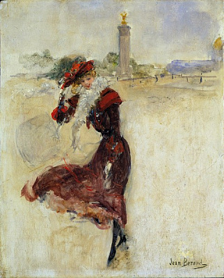Картина Вітер день, дівчина в червоній сукні - Беро Жан 