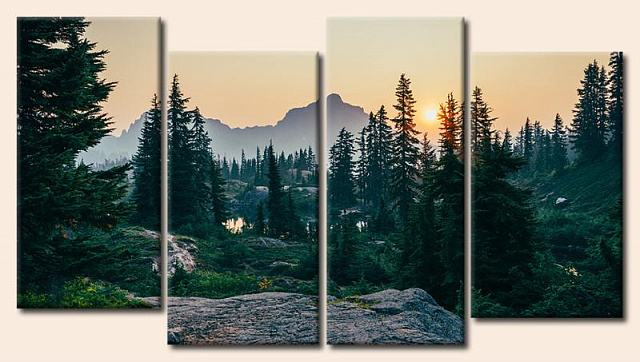 Картина Лес на восходе солнца - Из четырех частей 