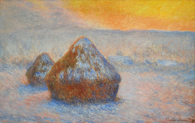 Картина Стога сена на закате, эффект снега  - Моне Клод 
