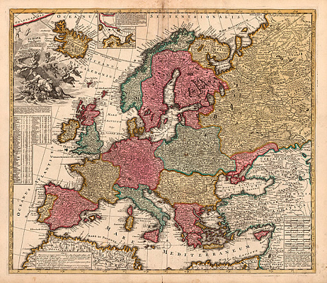 Картина Старовинна карта Європи 1740г - Карти на стіну 