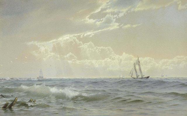 Картина Прибрежный пейзаж с парусниками - Ричардс Уильям Трост 