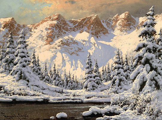 Картина Горная лощина зимой - Пейзаж 