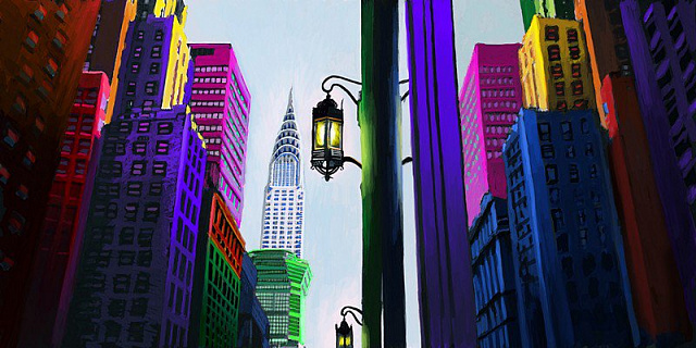 Картина Разноцветные небоскребы - Неизвестный художник 