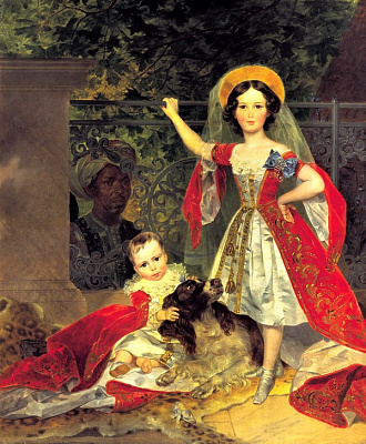 Картина Портрет детей Волконских с арапом - Брюллов Карл 