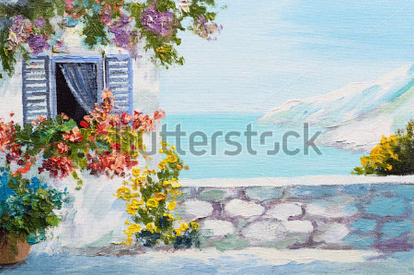 Картина Тераса біля моря з квітами - Unknown Artist 