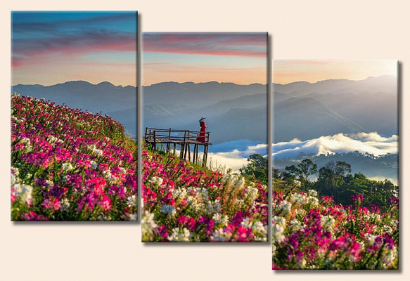 Картина Вид на фоні польових квітів - З трьох частин 