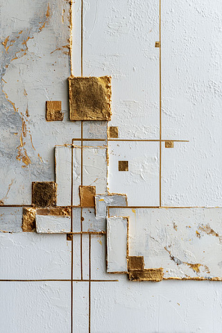 Абстракция с белыми и золотыми квадратами 2