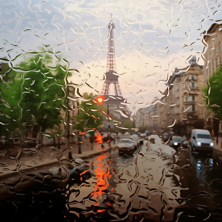 Вулиці Парижа крізь мокре вікно 2