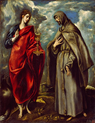 Картина Св.Иоанн Евангелист и св.Франциск (Флоренция, Уффици) - Эль Греко 