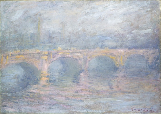 Картина Мост Ватерлоо на закате, розовый эффект - Моне Клод 