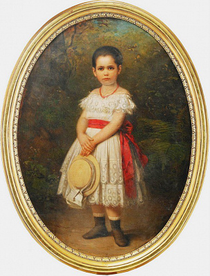 Картина Девочка с красным поясом - Детские старинные 