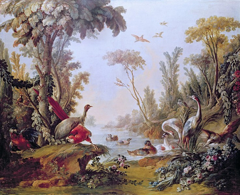 Картина Панно салона Демарто. Озеро с птицами - Буше Франсуа 