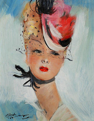 Картина Девушка в красной шляпке - Домерг Жан-Габриэль 