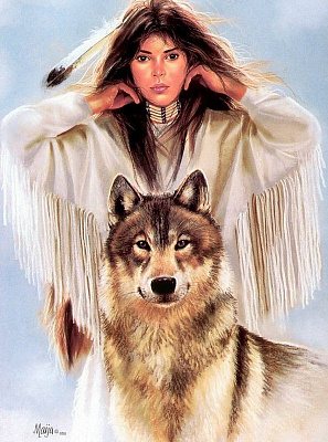 Картина Девушка и волк - Женские национальные 