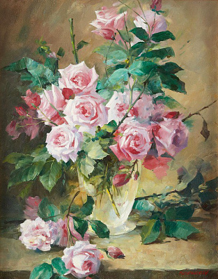 Картина Троянди у прозорій вазі - Ключніков В'ячеслав 