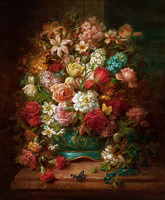 Картина Натюрморт с бабочкой и цветами - Зацка Ханс 