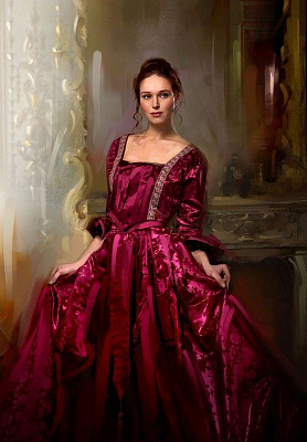 Картина Мадам в бардовом платье - Женские старинные 