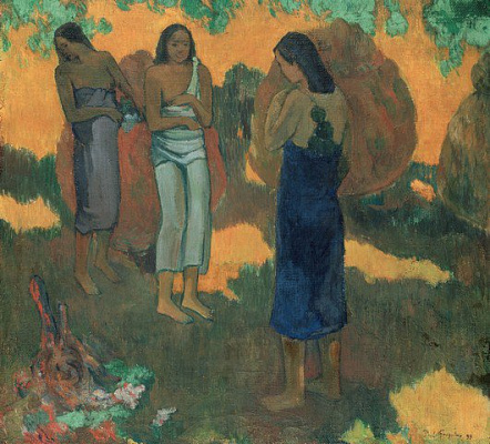 Картина Три таитянки на желтом фоне - Гоген Поль 