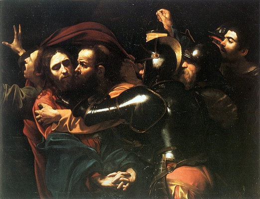 Картина Взятие Христа под стражу (Поцелуй Иуды) - Караваджо Микеланджело  
