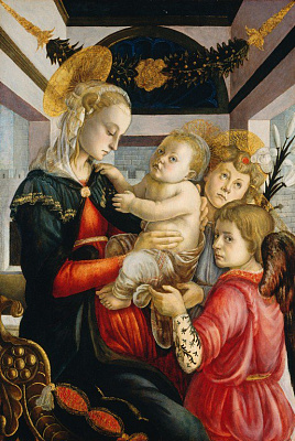 Картина Мадонна с младенцем  и двумя ангелами - Боттичелли Сандро 