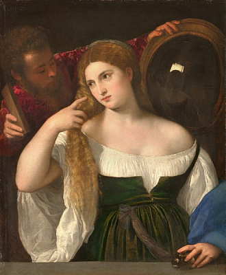 Картина Женщина с зеркалом - Вечеллио Тициан 