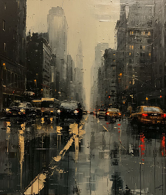 Картина Дождь на улицах мегаполиса - Искусственый Интеллект 