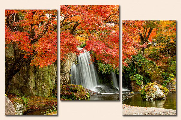 Картина Водопад осенью - Из трех частей 