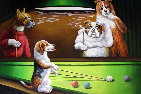 Картина Собаки, играющие в бильярд - Разное 